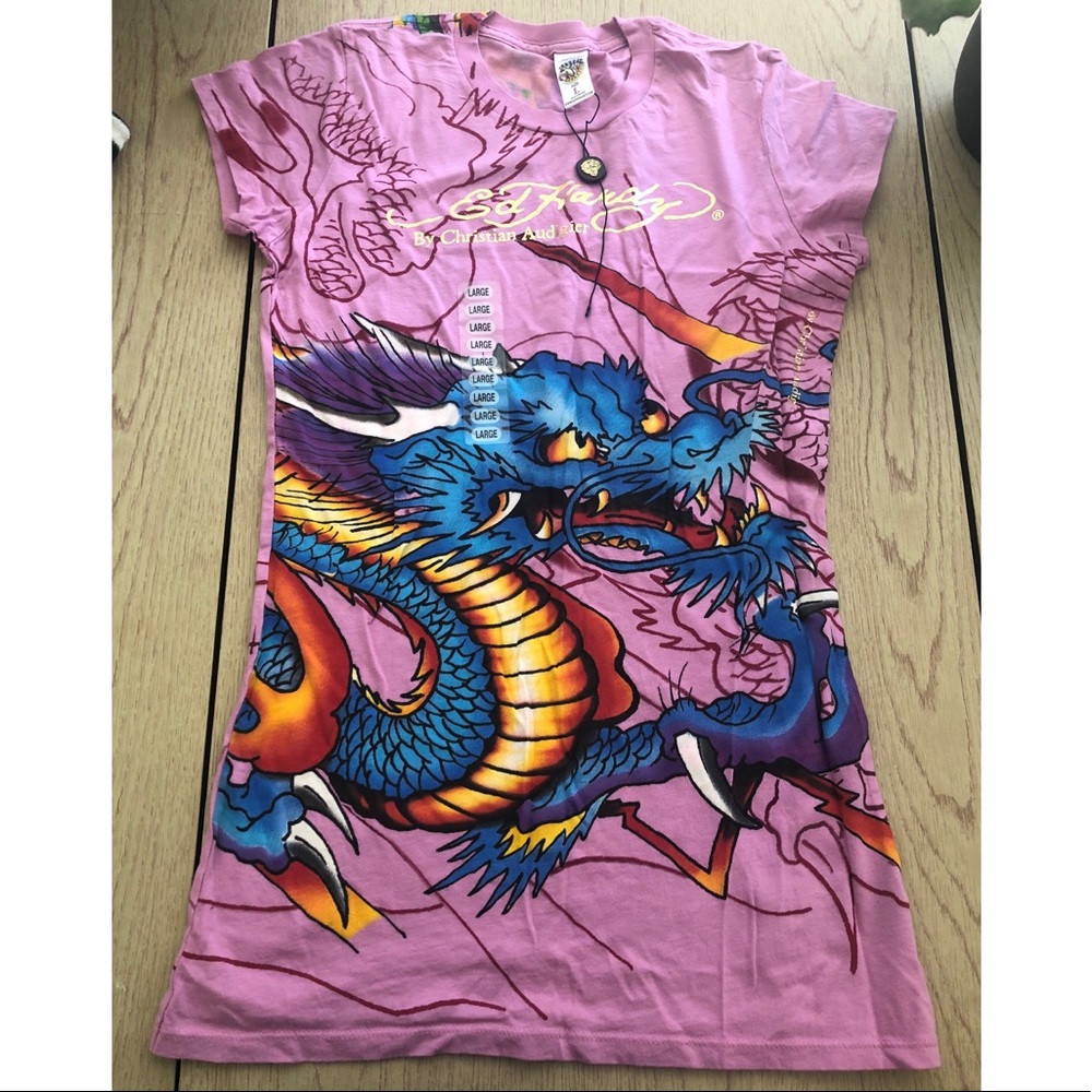 NWOT ED HARDY PINK T SHIRT LARGE